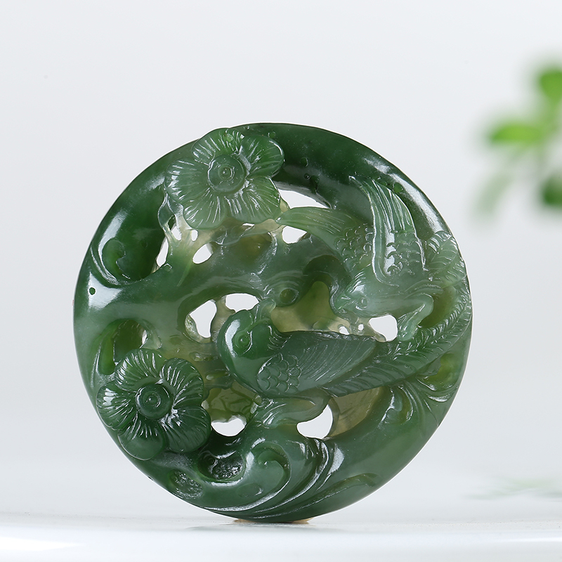 【喜上眉梢】俄罗斯老坑料碧玉和田玉喜鹊梅花吊坠男女款天然玉石