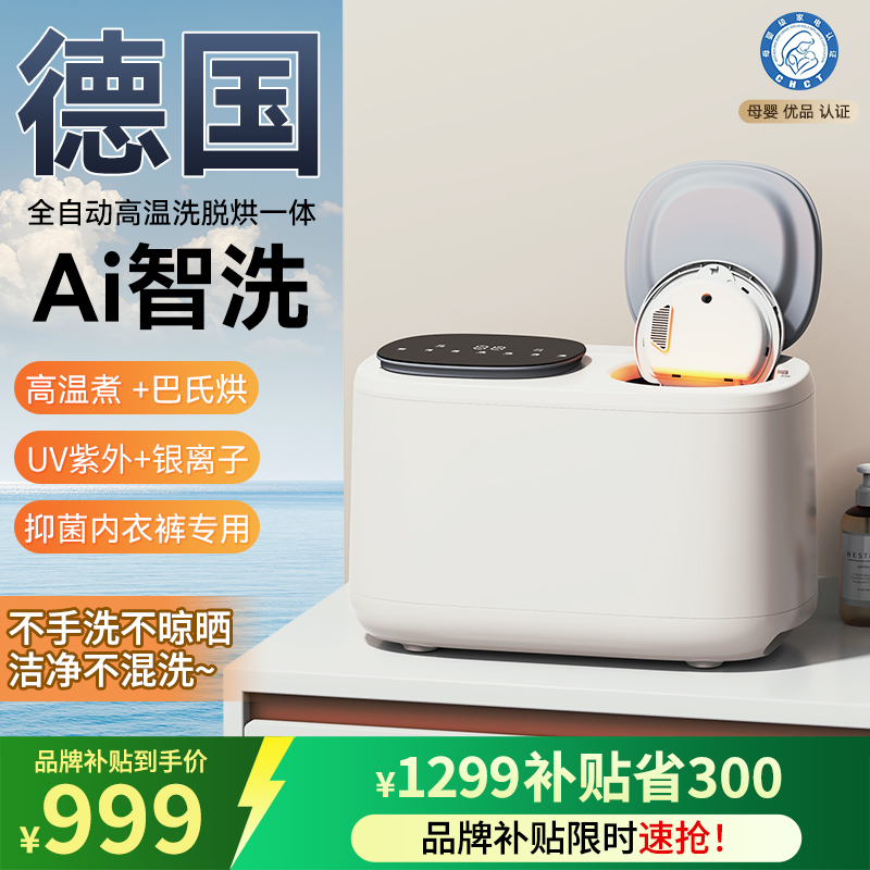 德国双舱内衣内裤洗衣机迷你洗烘一体小型双筒分区高温袜子清洗机