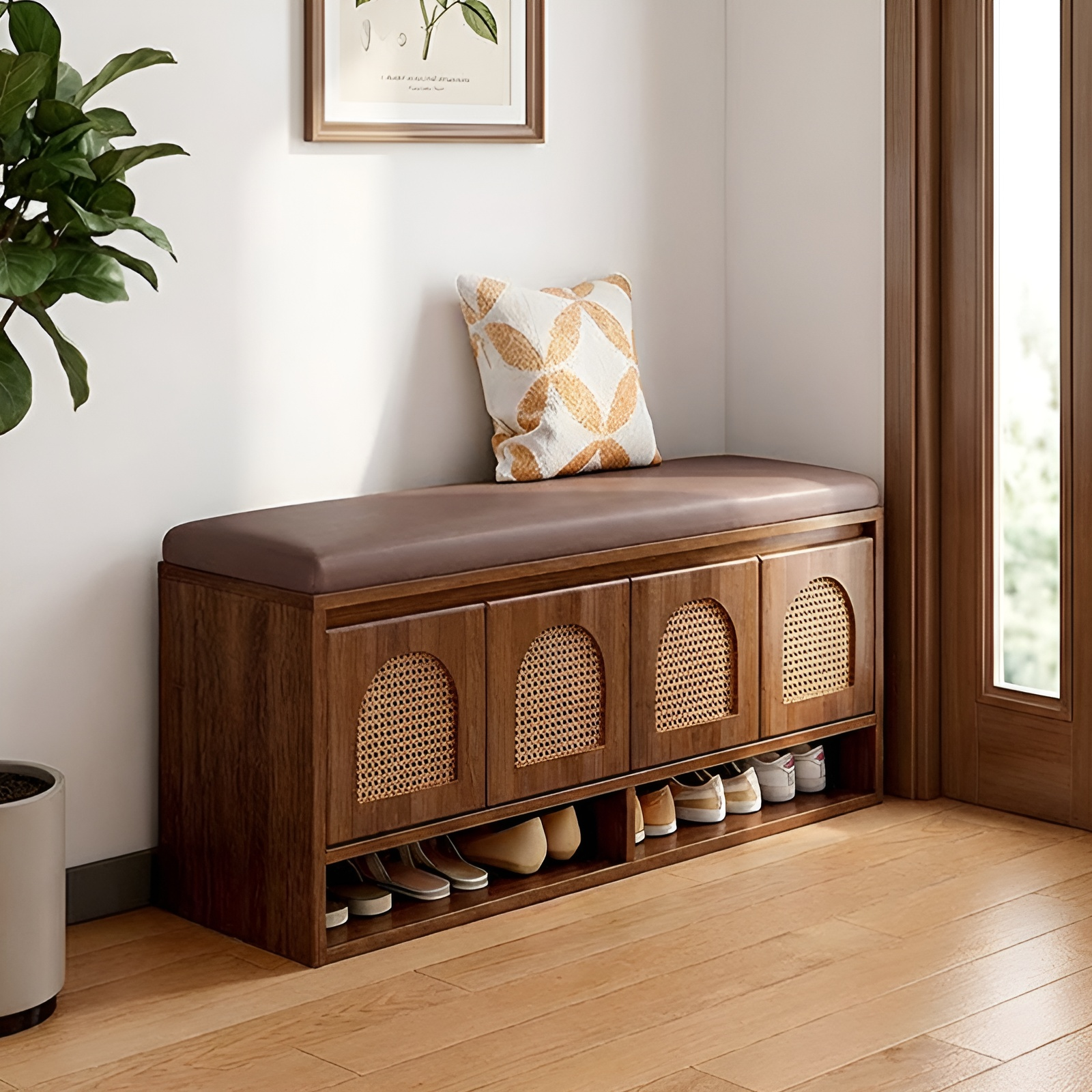 实木藤编鞋柜家用入户门口一体可坐换鞋凳小户型大容量可翻盖鞋架,住宅家具,鞋柜,淘宝优惠券,粉丝福利购,淘宝优惠卷