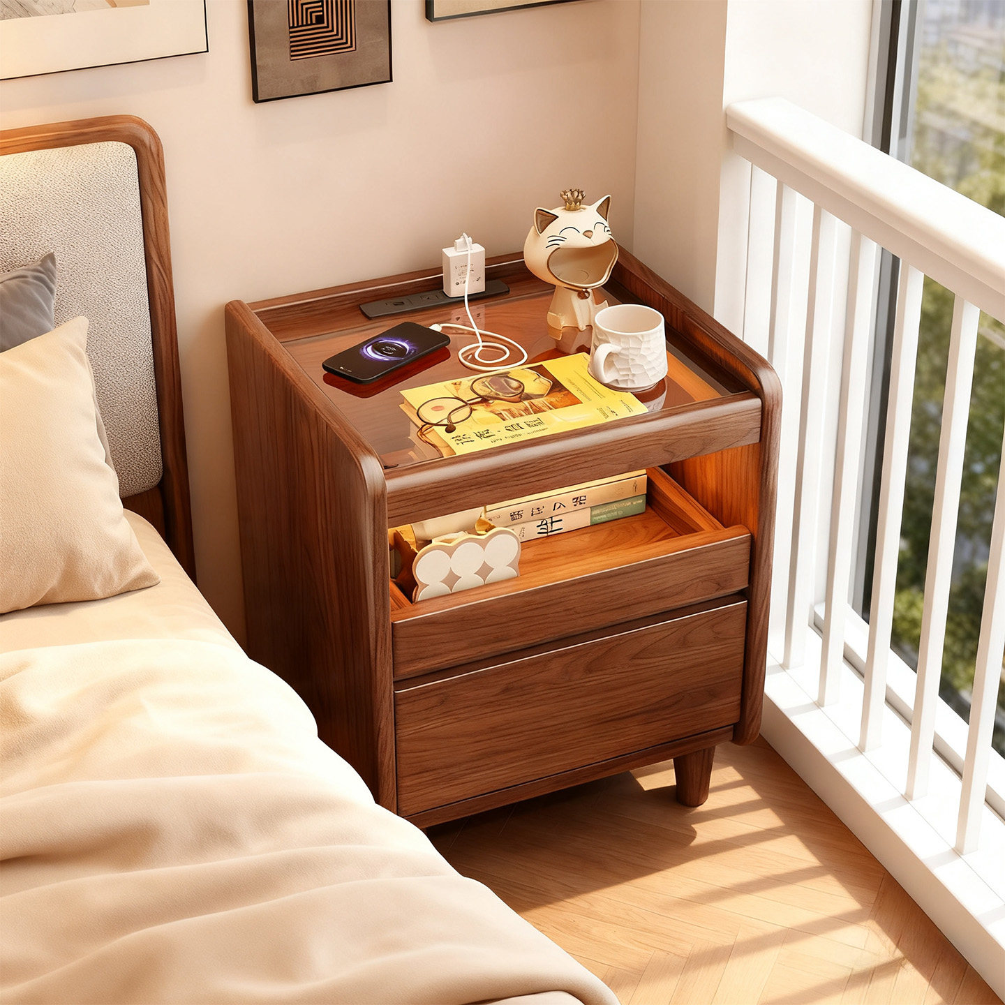 新款全实木床头柜家用卧室置物架