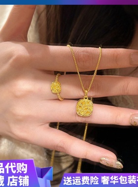 爆闪小方糖吊坠女黄金色方糖项链花丝编织纹理小方糖锁骨链送女友
