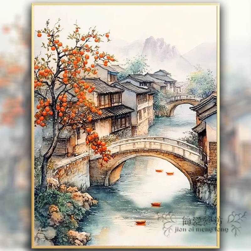 江南小镇十字绣满绣2025新款风景刺绣卧室粘贴钻石画手工小件DIY
