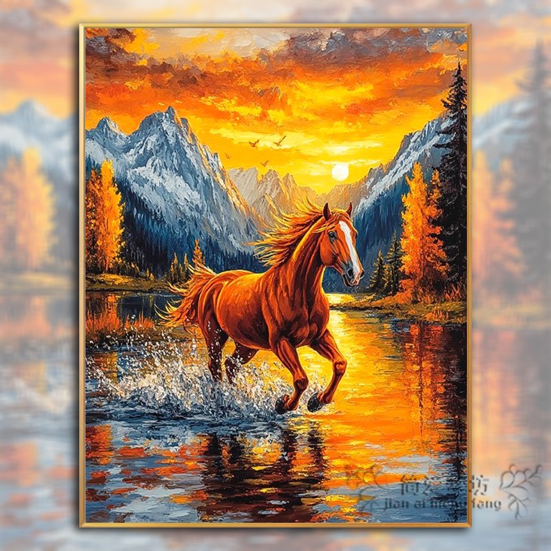 十字绣红日当头策马奔腾好寓意2026新款线绣手工刺绣生肖马钻石画