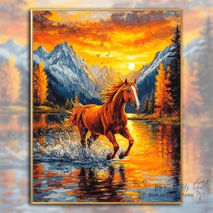 十字绣红日当头策马奔腾好寓意2026新款线绣手工刺绣生肖马钻石画