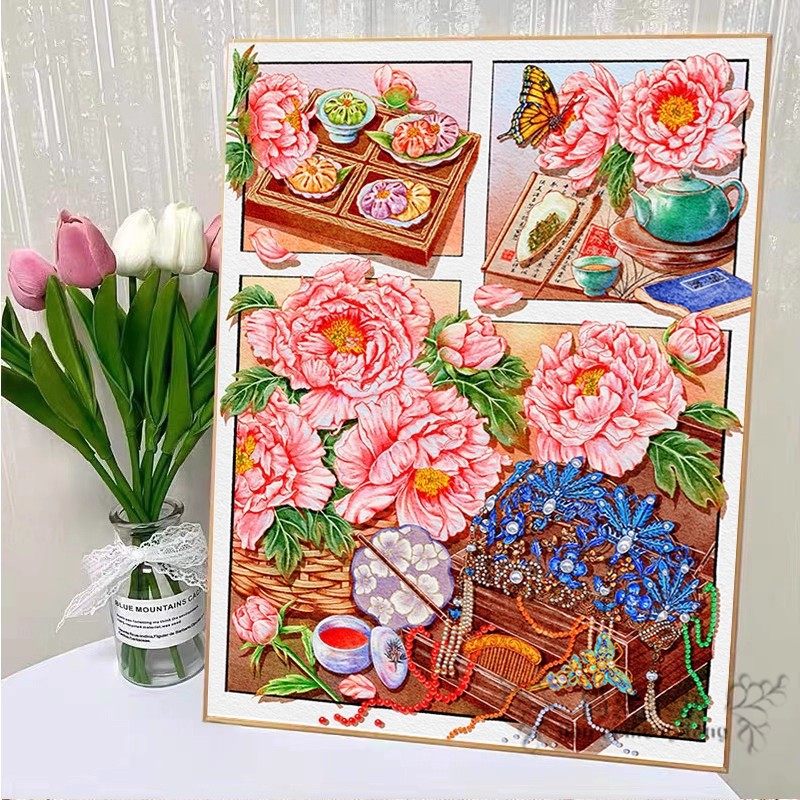 十字绣2025新款线绣中国风宋式美学牡丹花小件diy刺绣钻石画满钻