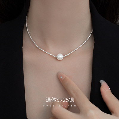 碎银子珍珠项链女925纯银