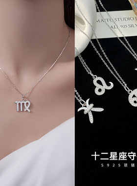十二星座925纯银项链女轻奢小众设计感满钻锁骨链新款百搭饰品潮