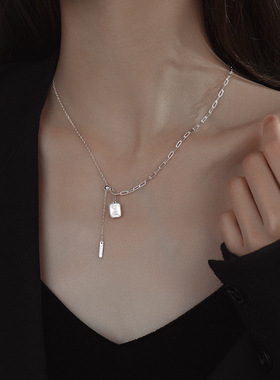 AILJS925银方牌项链女高级设计小众轻奢简约气质2022年新款锁骨链