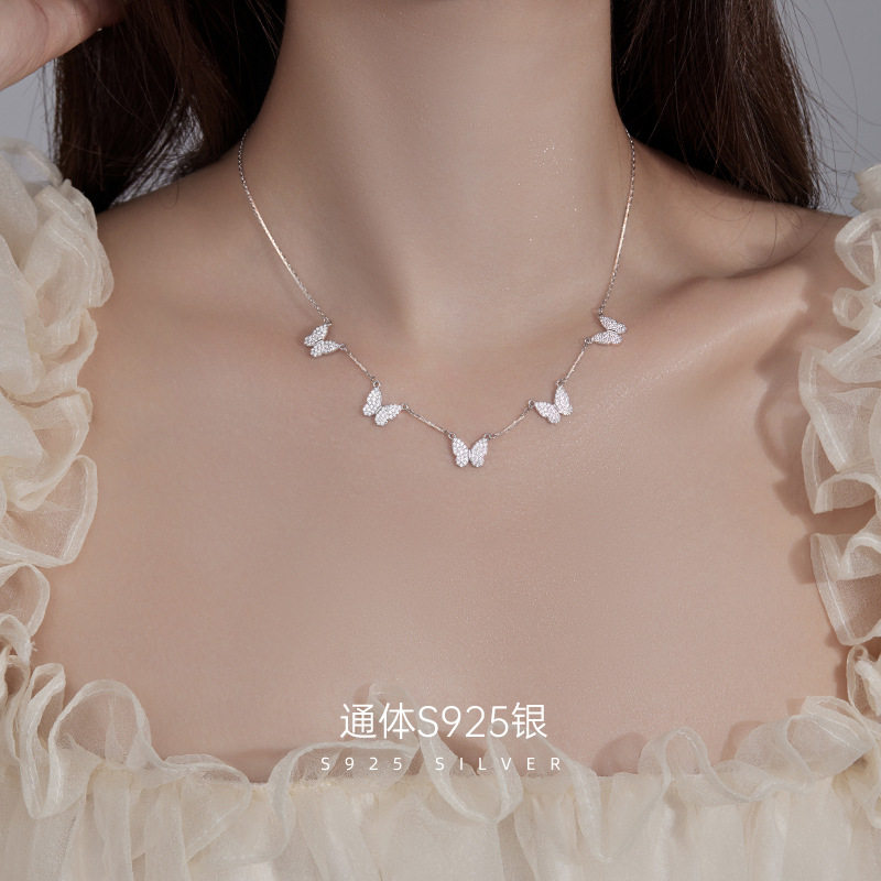 S925银蝴蝶项链女夏ins风