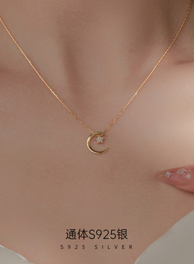 925纯银星星月亮项链女夏轻奢小众锁骨链月牙配饰高级感星月相伴