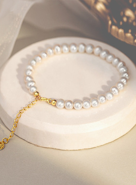 AILJ925银福牌天然珍珠手链女夏ins小众设计温柔闺蜜首饰幸运手串