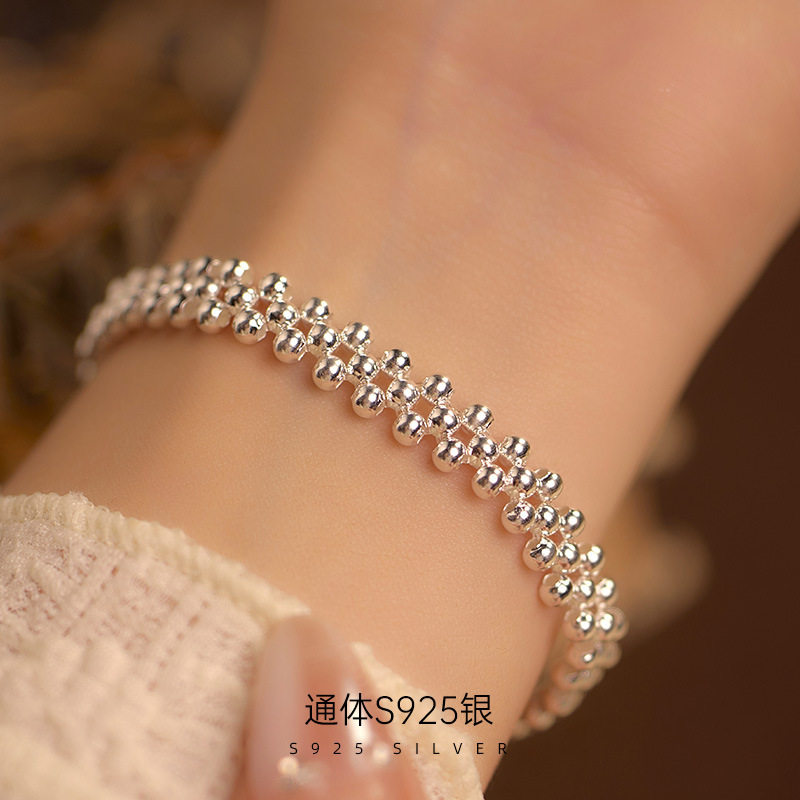 925纯银多层串珠手链女简约小众ins银珠编织手串手环气质新品手饰