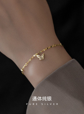 韩版银饰S925纯银精致蝴蝶手链时尚学生款微镶锆石个性闺蜜手饰潮