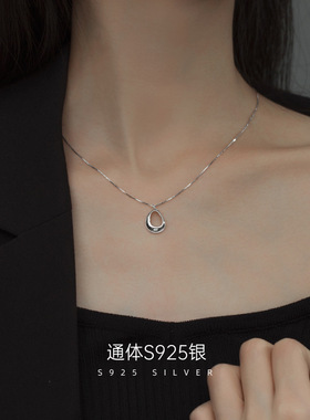 AILJS925银简约环扣项链不规则吊坠新款ins风网红设计感女锁骨链
