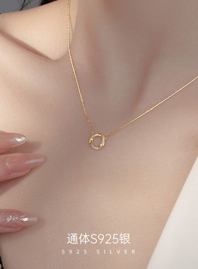 925纯银圆圈项链女小众新款镶钻莫比乌斯圆环高级锁骨链气质颈链