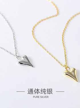 韩版韩式S925银项链ins小众简约气质小巧爱心项链女心形锁骨颈链