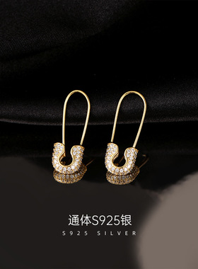 日韩S925银回形针耳扣小众设计高级感锆石别针耳环气质网红耳钉女
