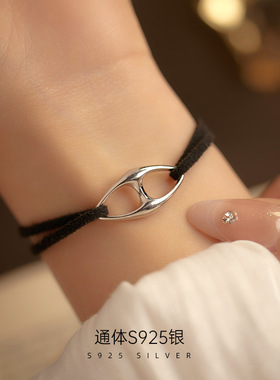 925纯银猪鼻子手链女夏甜