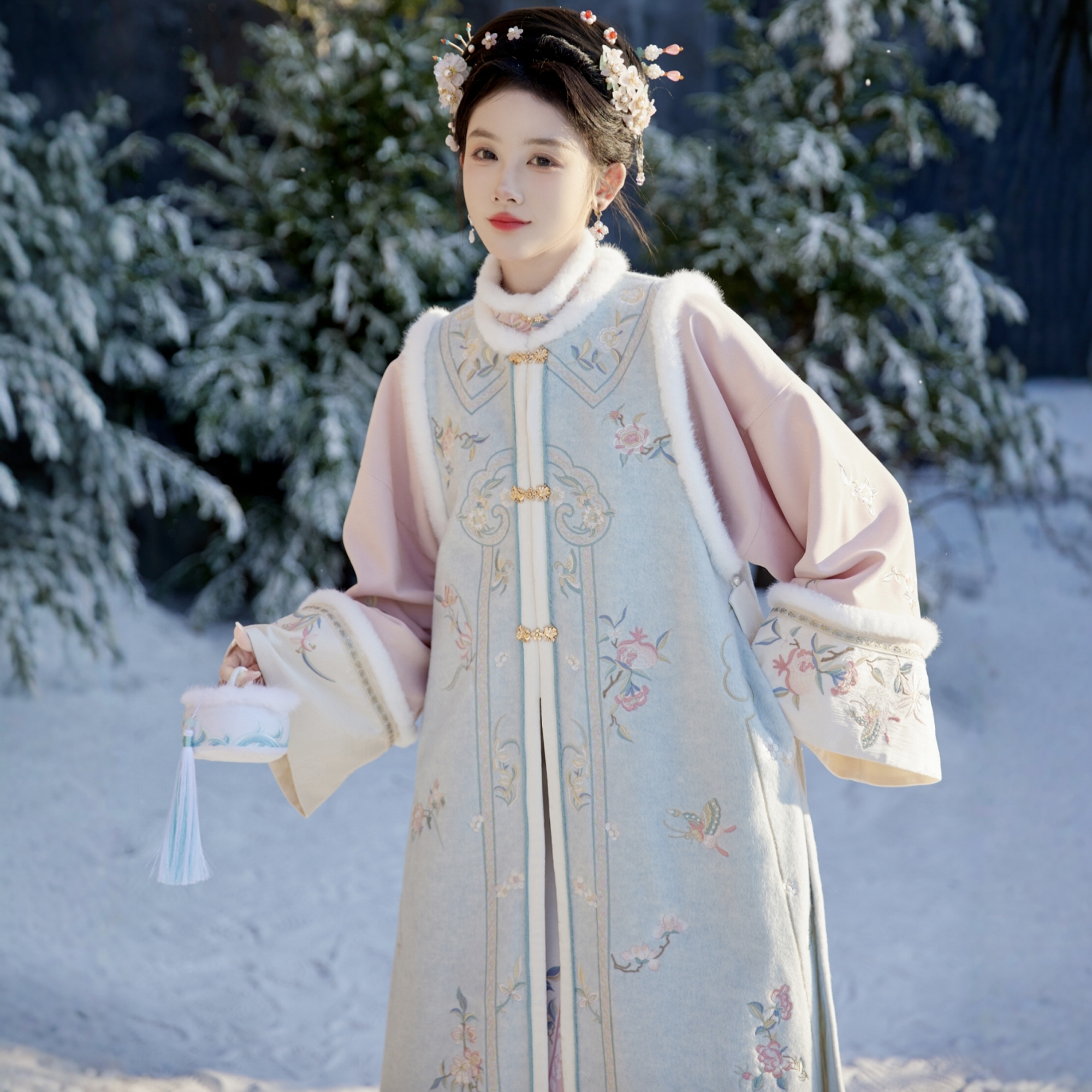 原创汉服女【七月夕-素尘】明制加绒长比甲立领衫马面裙套装冬款