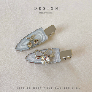 气质银色水钻蝴蝶结樱桃发夹女侧边刘海夹碎发鸭嘴夹子发卡头饰夏