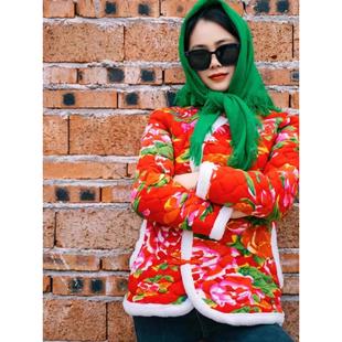 东北大花棉袄女款冬季2024加棉加厚布料中国风盘扣网红花棉袄男款