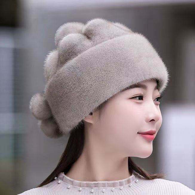 貂皮帽子女士冬新款保暖中老年人洋气水貂毛皮草貂绒妈妈护耳棉帽