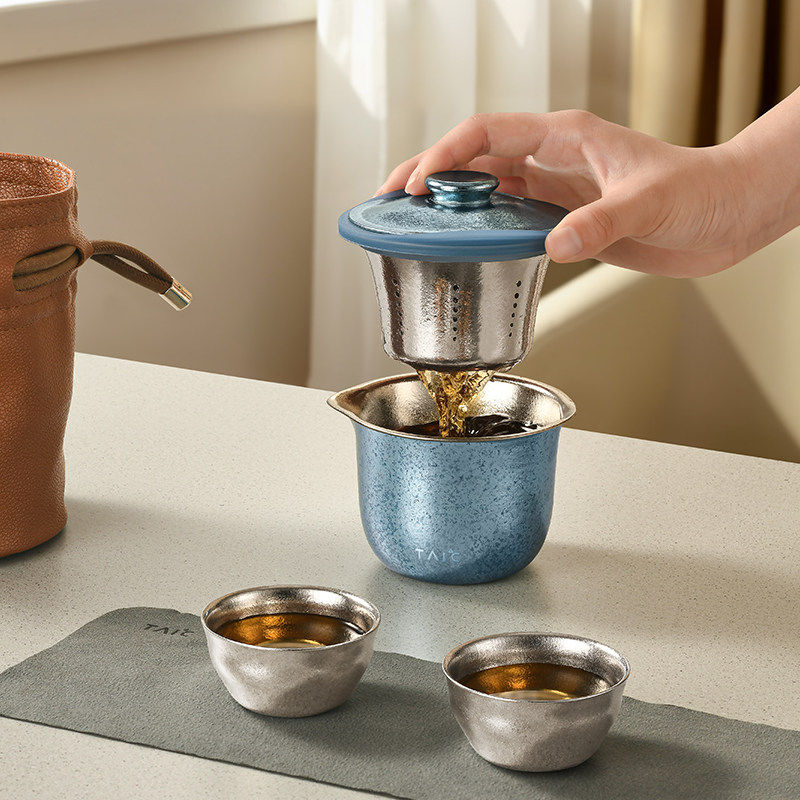TAIC太可纯钛快客杯旅行茶具泡茶套装便携式户外露营出差一壶两杯