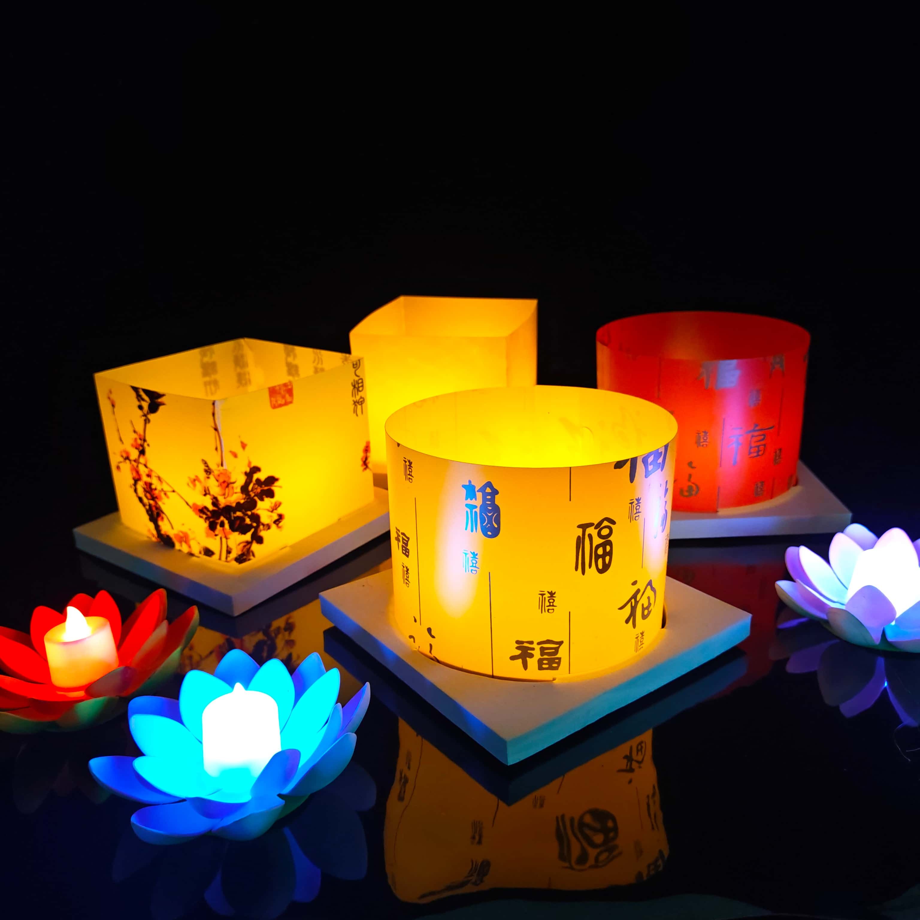 LED圆形河灯水上漂四方形灯景区节日装饰水灯中秋春节元宵节花灯