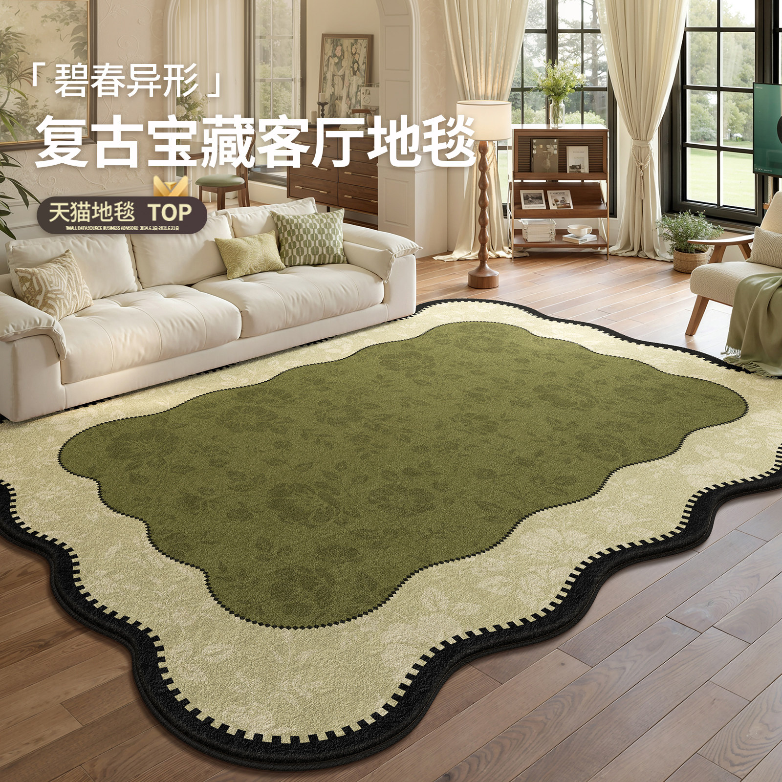 地毯客厅绿色法式复古图片
