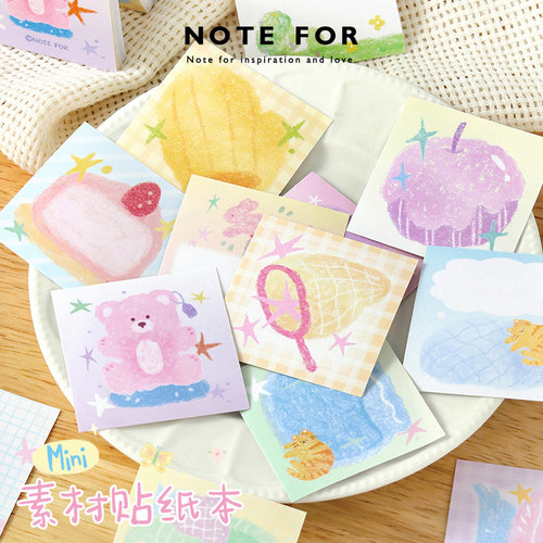 NOTE FOR 迷你素材贴纸本《涂鸦记事簿》韩系可爱猫猫文艺风景多功能留言手帐生活记录书写素材记事便签纸