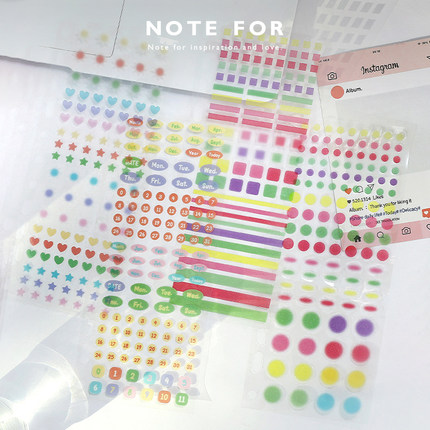 NOTE FOR 闪砂PET基础贴纸套装《四季交响》韩系多巴胺ins风圆点贴纸记录数字方块日期打卡装饰手帐素材贴纸