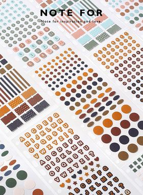 NOTE FOR 基础贴纸套装《四时有色》文艺百搭手帐素材圆形莫兰迪色贴纸冷淡ins风圆形手账贴纸素材拼贴工具