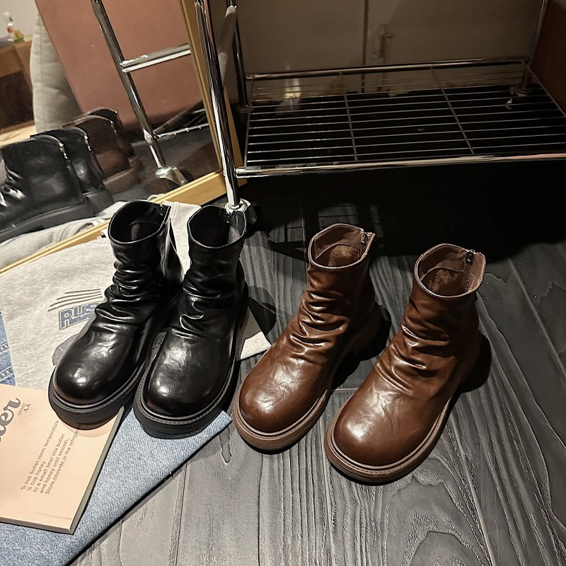 【淘女郎demi专享】2025秋季新款厚底增高纯色中帮短靴MTD57758-H