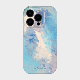 蓝色淡彩 适用iPhone17pm苹果16promax新款手机壳15全包软壳14高级感小众艺术13不会撞壳mate70华为pura70pro