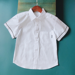 白衬衫 夏装 新款 纯棉学生校服白色衬衣 男童短袖 袖 口黑边口袋标半袖