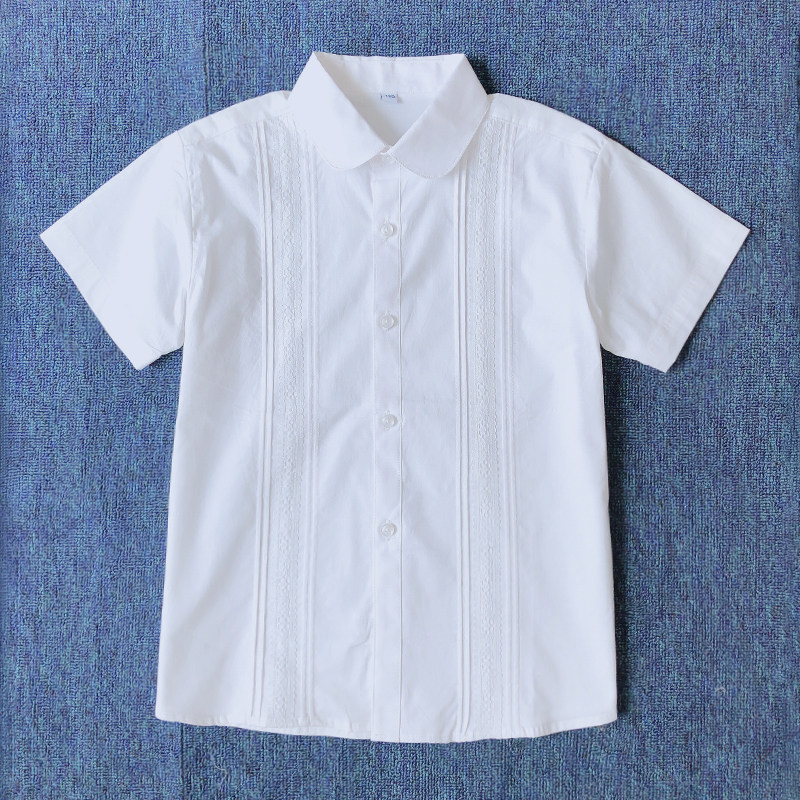 童装白衬衫半袖蕾丝表演校服图片