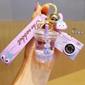 女童水晶儿童书包小钥匙扣装 饰品饰品流沙奶茶杯吊坠链挂件精致