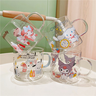高颜值帕恰玉桂狗库洛米水杯吸管玻璃杯子女生马克牛奶咖啡早餐杯