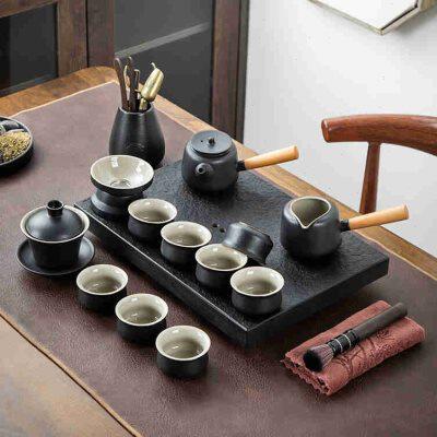 咪曦茶具套装家用紫砂整套乌金石茶盘套装茶台黑陶功夫陶瓷茶杯茶属于什么档次？