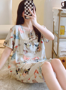 防凸点女短袖短裤新款棉绸大码