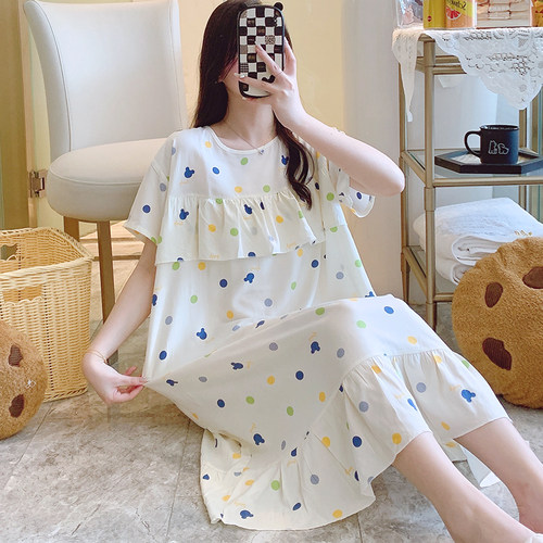 女夏薄款睡衣甜美田园风棉绸睡裙