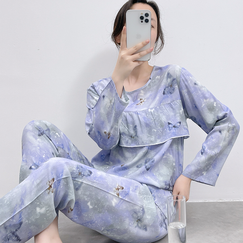 女士棉绸花边防透套头睡衣