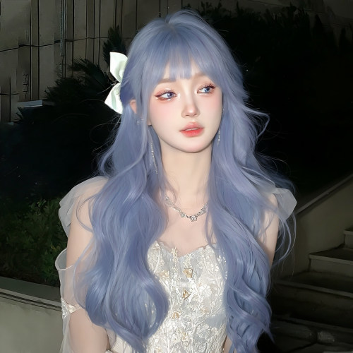 雾霾蓝假发女长发仿真发假发套