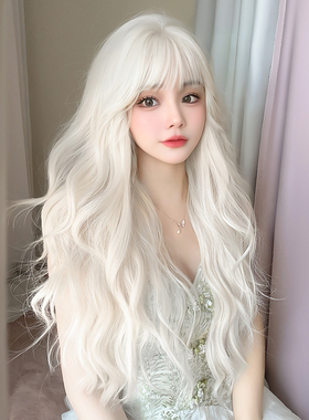 万圣节白色假发女长发全头套cosplay大波浪长卷发整顶仿真假发套
