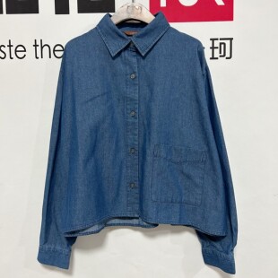 日单女士春夏秋纯棉100%棉翻领牛仔衬衣宽松水洗显瘦短款外套水洗
