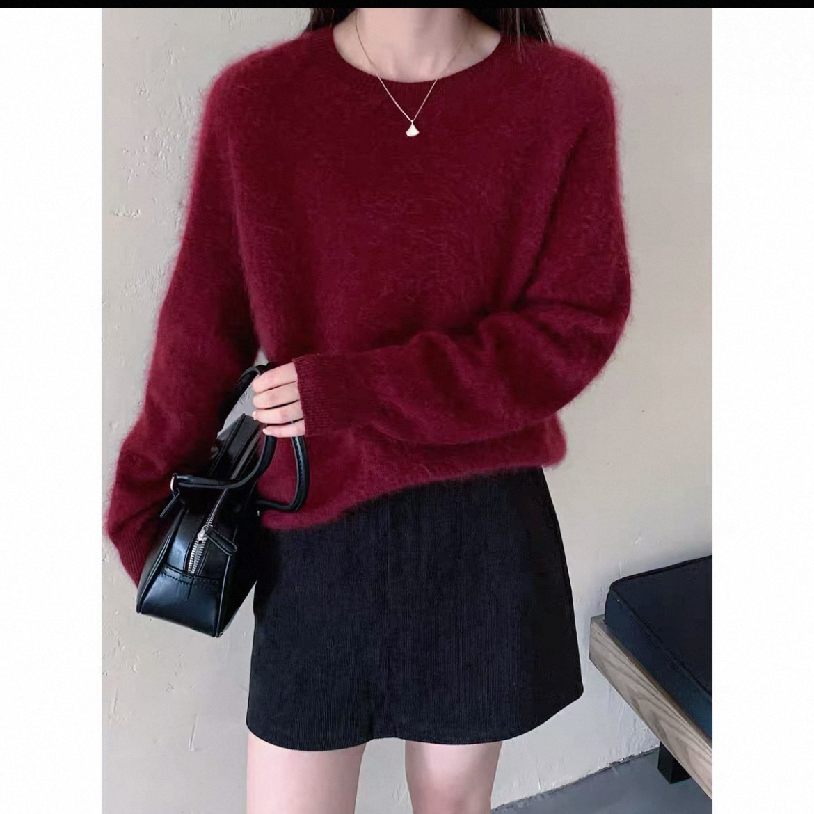 秋冬松软新科技羊毛羊绒纯色圆领套头简约上衣