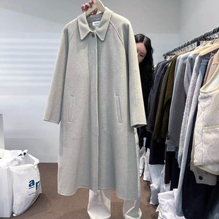 韩单100%羊毛大衣中长款翻领厚实柔软风衣显瘦单排扣