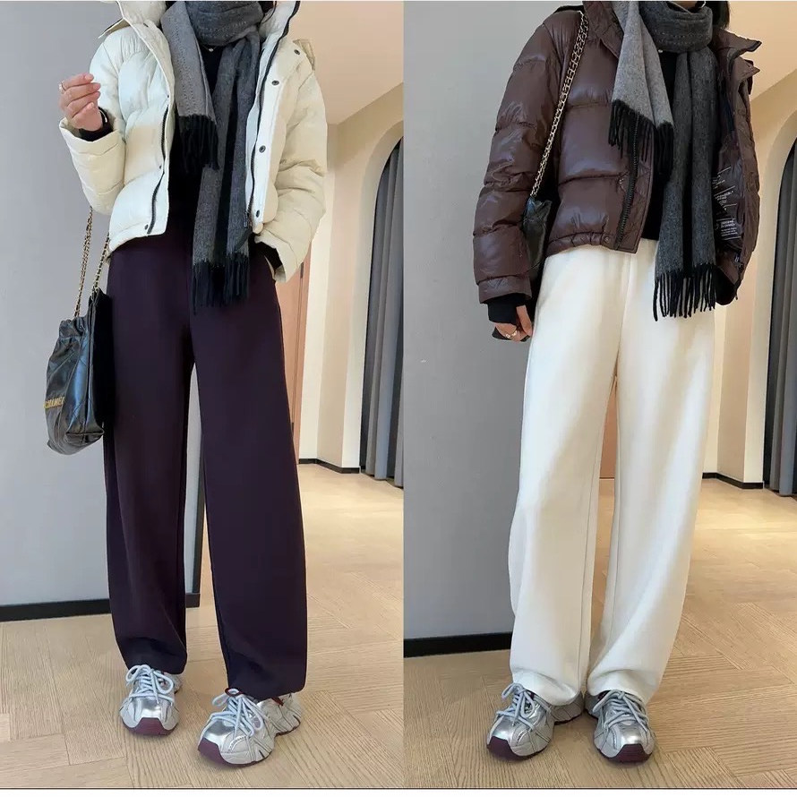 软糯垂顺加厚保暖蚕丝羊绒香蕉裤高腰休闲阔腿裤女2025秋冬