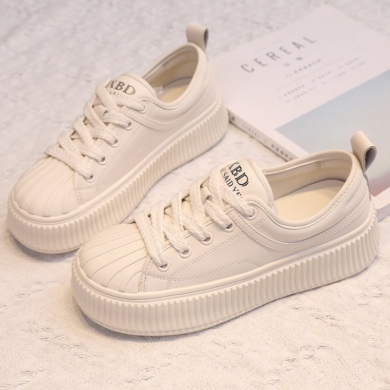 贝壳头小白鞋女真皮单鞋增高女鞋真皮饼干鞋时尚鞋子轻便防滑板鞋