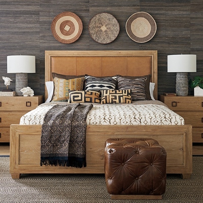 莱克星顿美式部落风卧室Antilles软体板式特大双人床